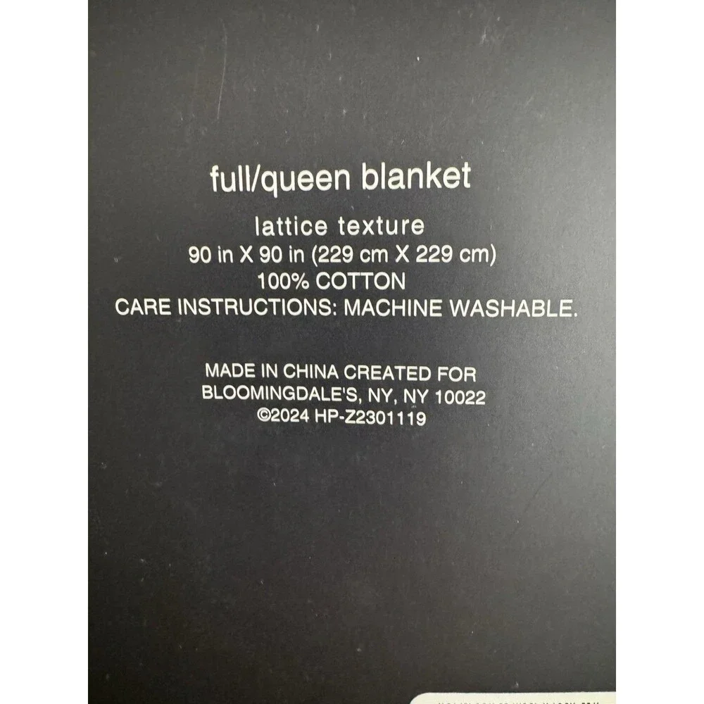 Hudson Park Collection Lattice Texture Blanket FULL/QUEEN White 100% COTTON cozy